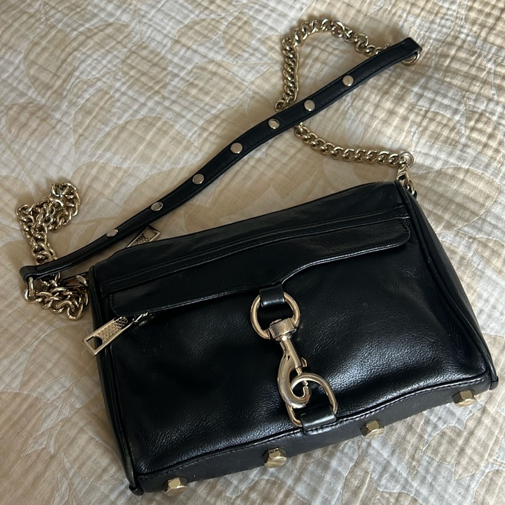 REBECCA MINKOFF BLACK LEATHER SILVER CHAIN LARGE MAC CROSSBODY BAG